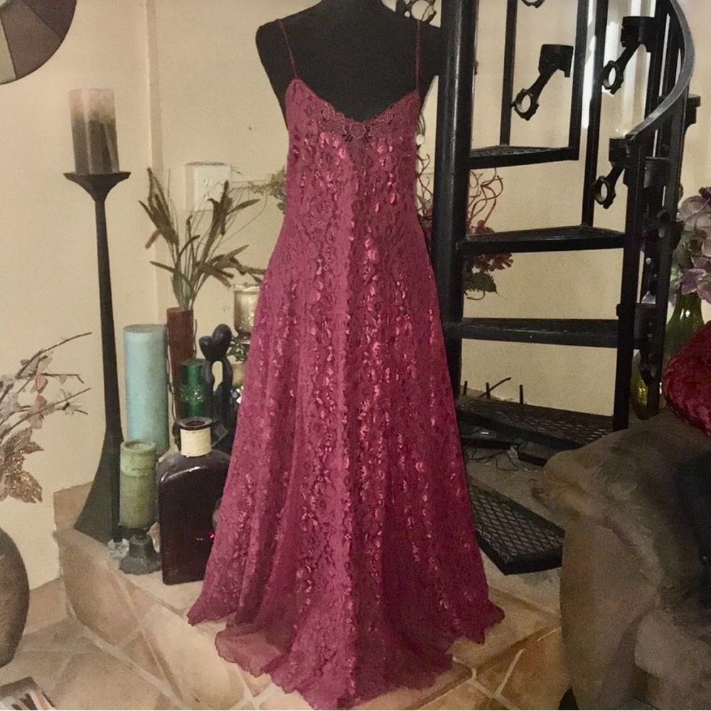 Floral Lace Chiffon Panels Full Sweep Long Maxi Vtg Nightgown Slip Dress Chemise